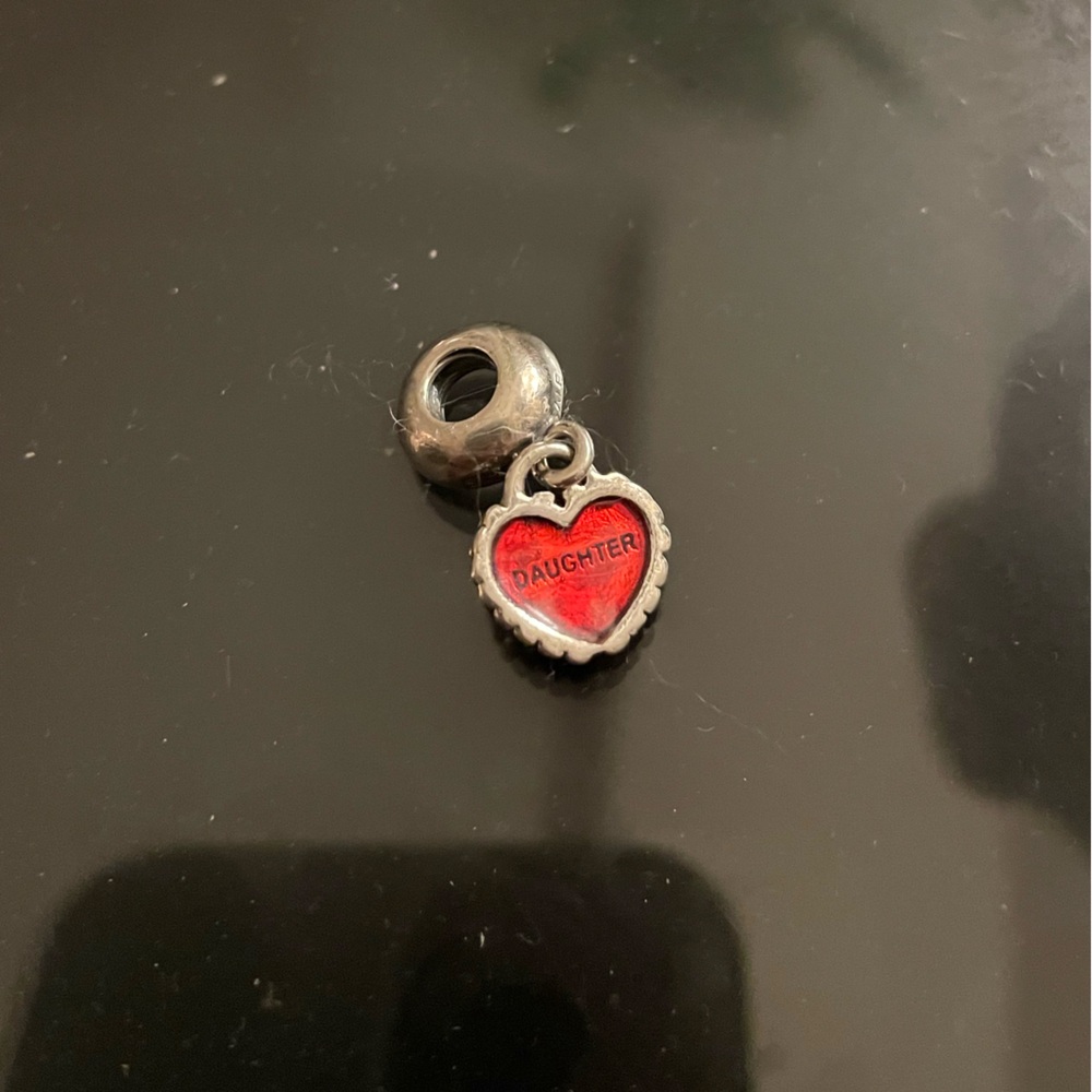 Pandora Retired Daughter Heart Dangle Charm – Red Enamel Sterling Silver